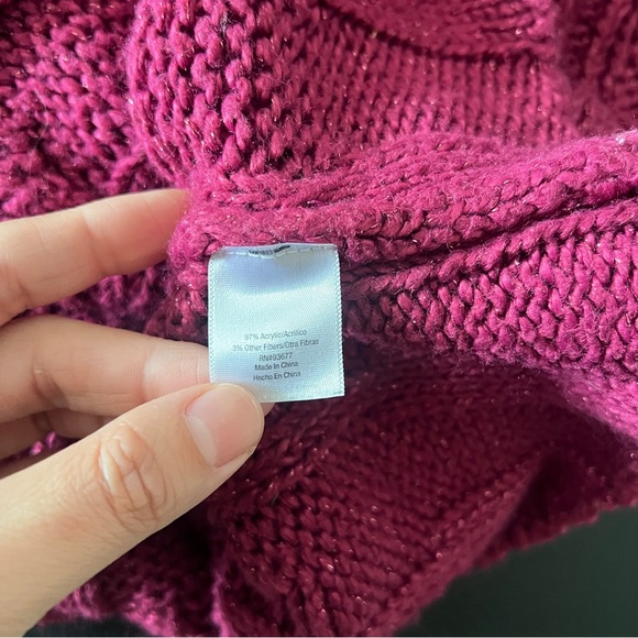 ANA Cable Knit Short Sleeve Turtleneck Sweater Top Plum Size XL Y2K - Picture 11 of 11